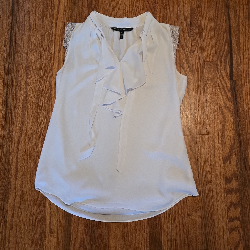 White House Black Market white lace blouse with bow tie